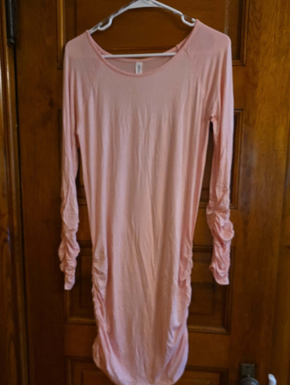 Zenana PremiumLong Sleeve Pink Ruched Dress